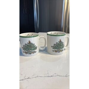 Spode Christmas Tree Mugs S3324 Green Trim England Coffee Cup